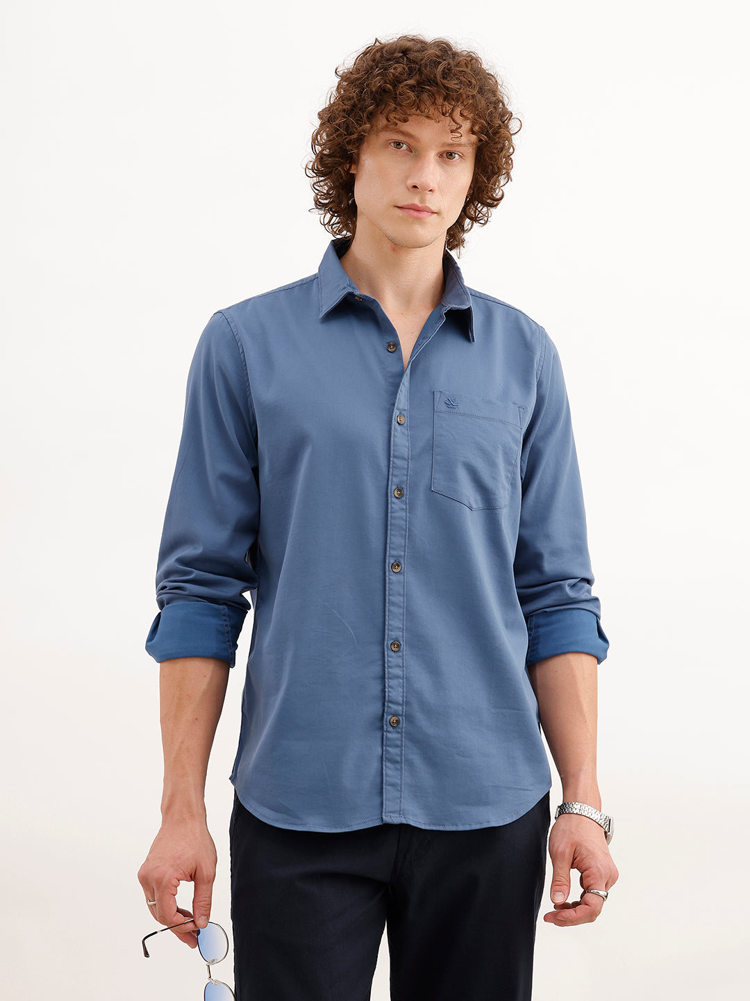 Solid Regular Fit Full Sleeves Shirt | Dark Blue