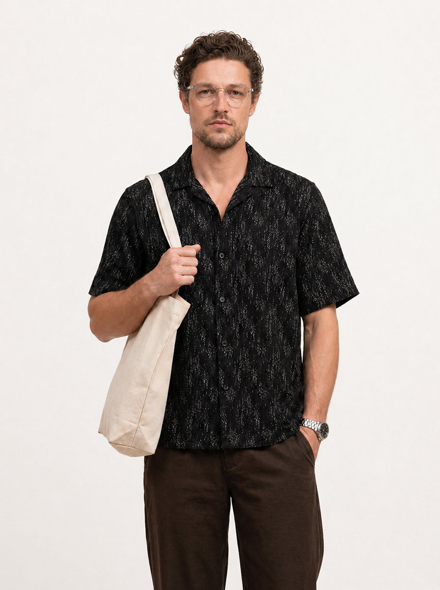 Comfort Fit AOP Half Sleeve Shirt | Black