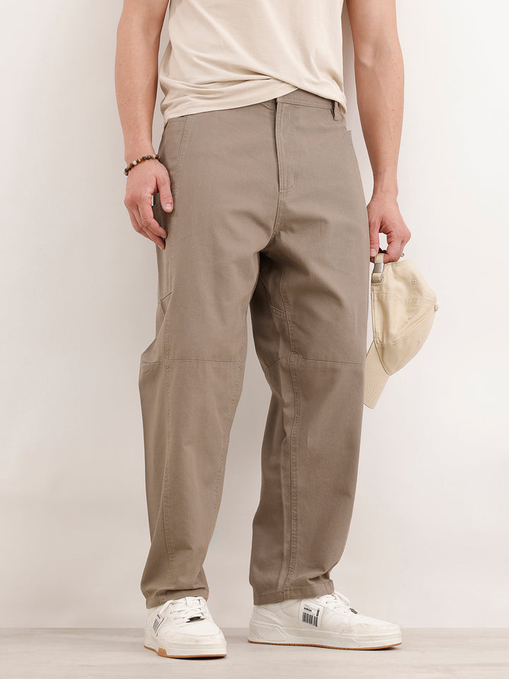 Barrel Fit Cut & Sew Trousers  | Khaki