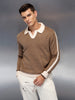 Textured Knit Sweater with Contrast Trim | Rust