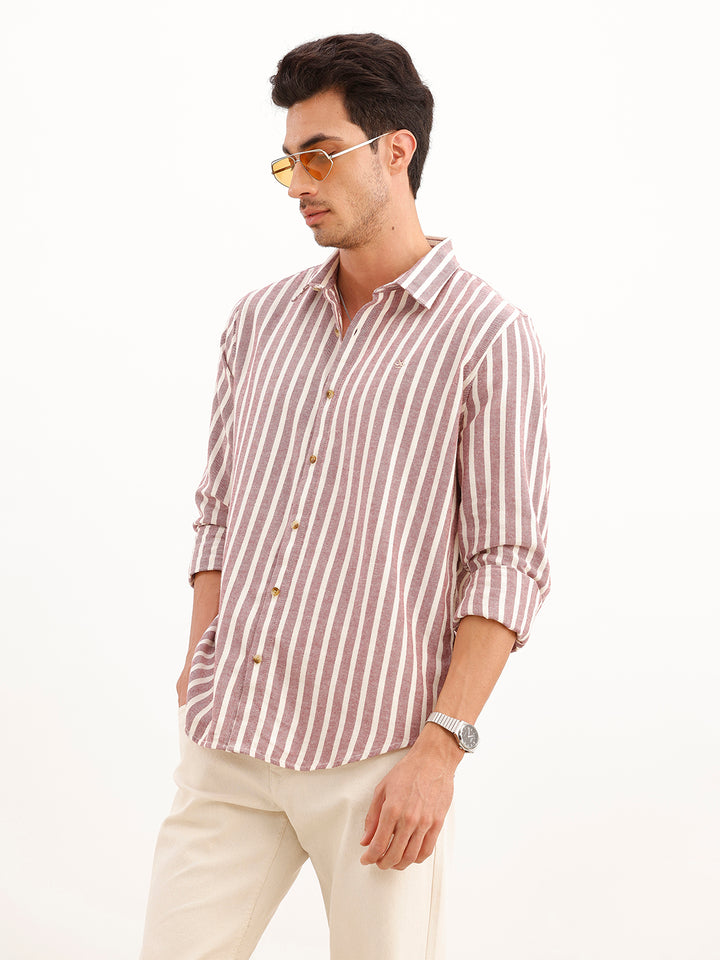 Classic Slim Fit Twill Striped Shirt | Wine