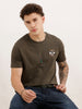 Slim Fit Embroidered Patch Detail T-Shirt | Olive | WTS02HSSL1383S
