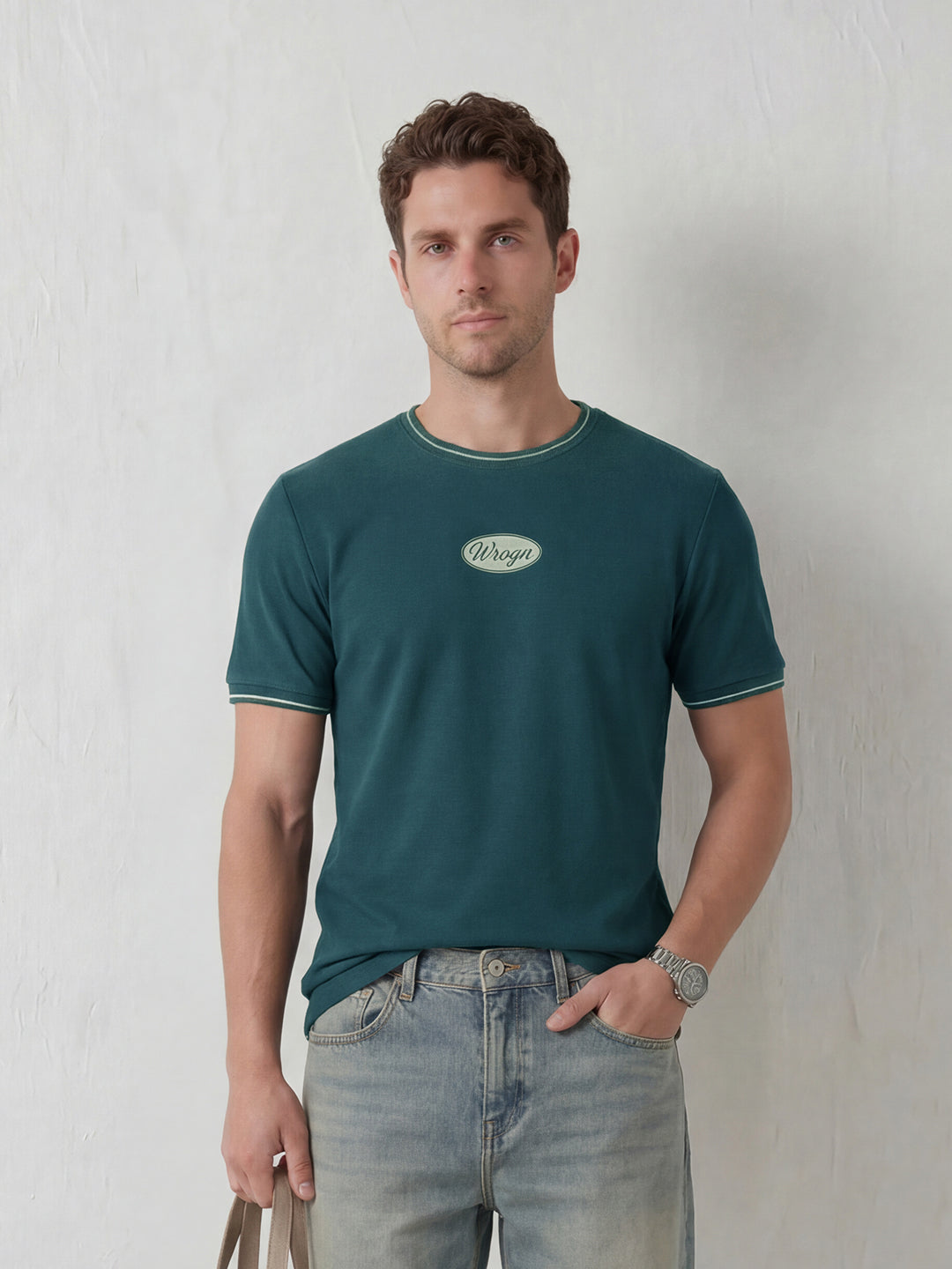 Men’s Retro Popcorn Textured Slim Fit T-Shirt | Dark Blue