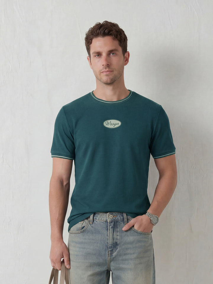 Men’s Retro Popcorn Textured Slim Fit T-Shirt | Dark Blue