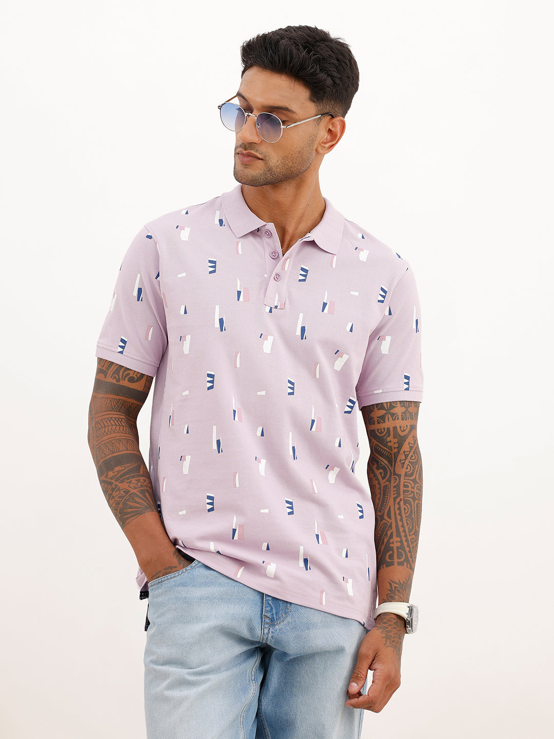 Slim Fit AOP Polo T-Shirt | Purple