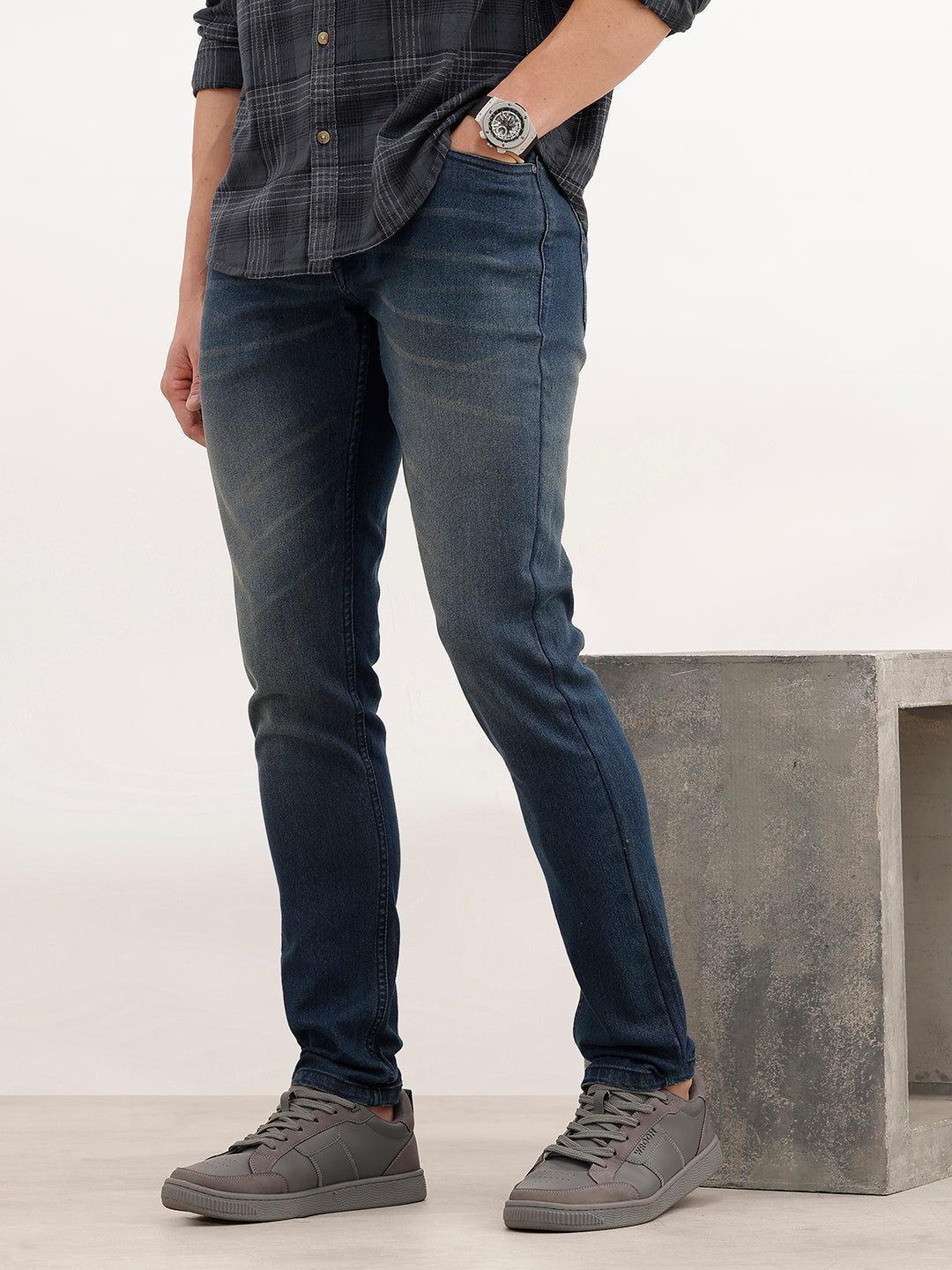 Classic Slim Fit Faded Denim Jeans | Blue