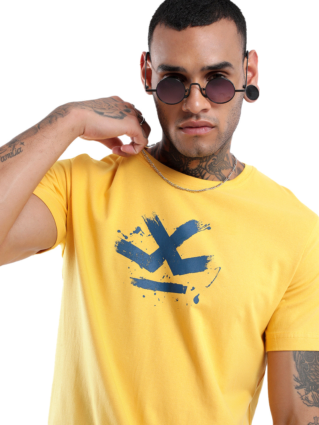 Yellow Strokes Printed T-Shirt