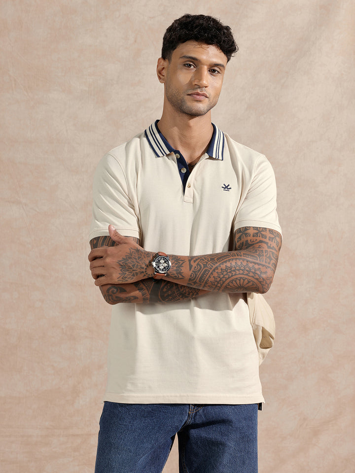 Solid Pique Polo T-Shirt | Beige