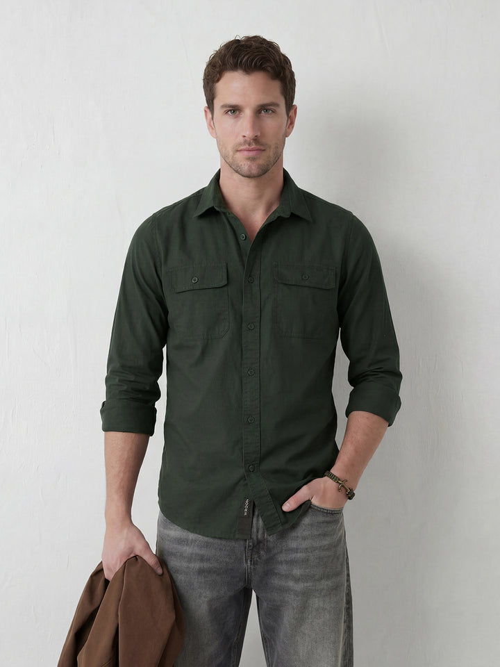 Contemporary Double Pocket Slim fit shirt | Dark Green