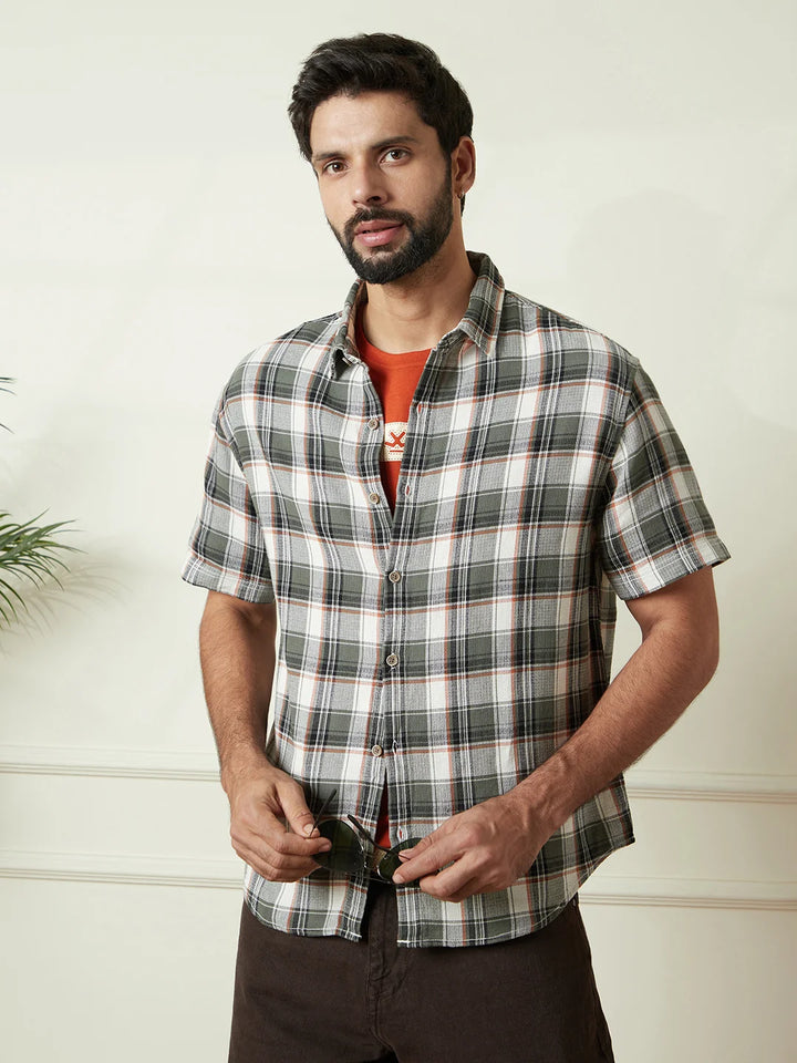 Checkered Open Dobby Shirt | Green