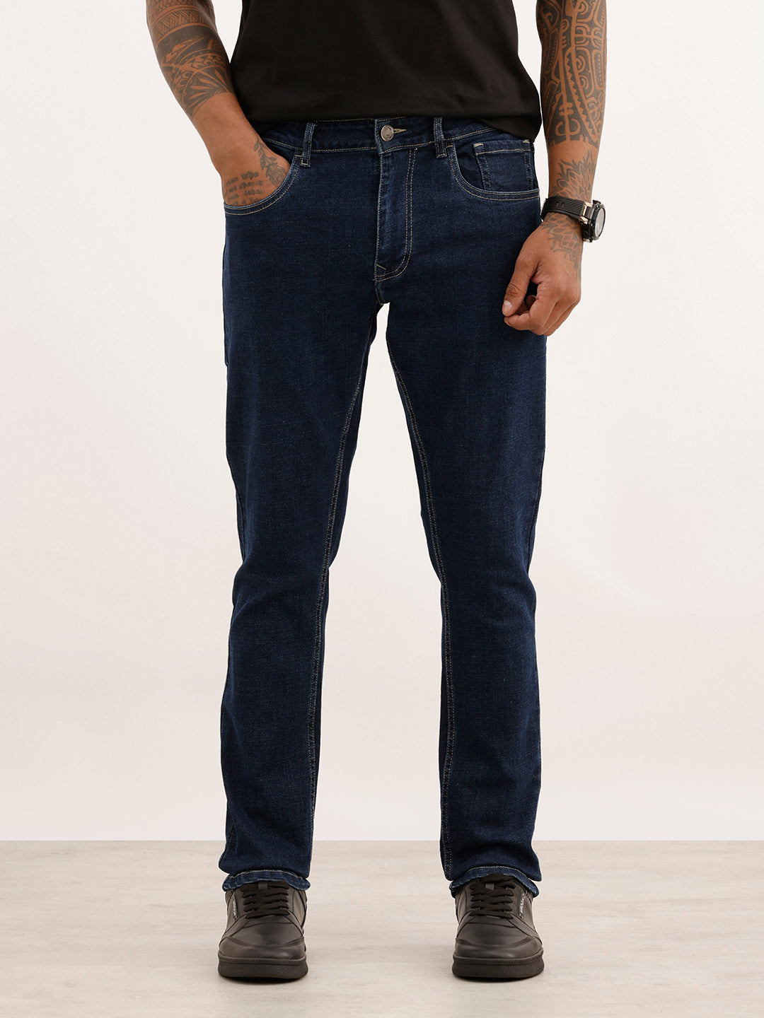 Slim Fit Contrast Stitch Denim Jeans | Dark Blue