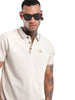 Beige Trim Casual Polo T-Shirt