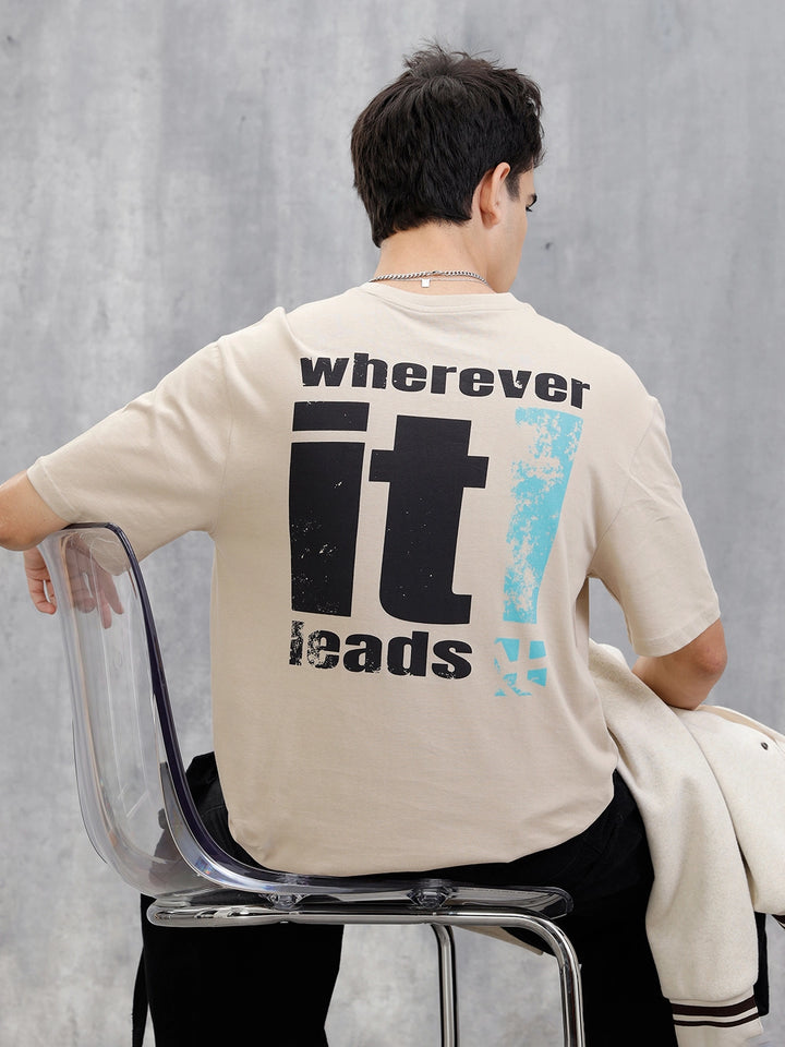 Back Printed Oversized T-Shirt | Beige