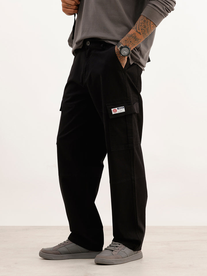Classic Utility Loose Fit Trousers | Black
