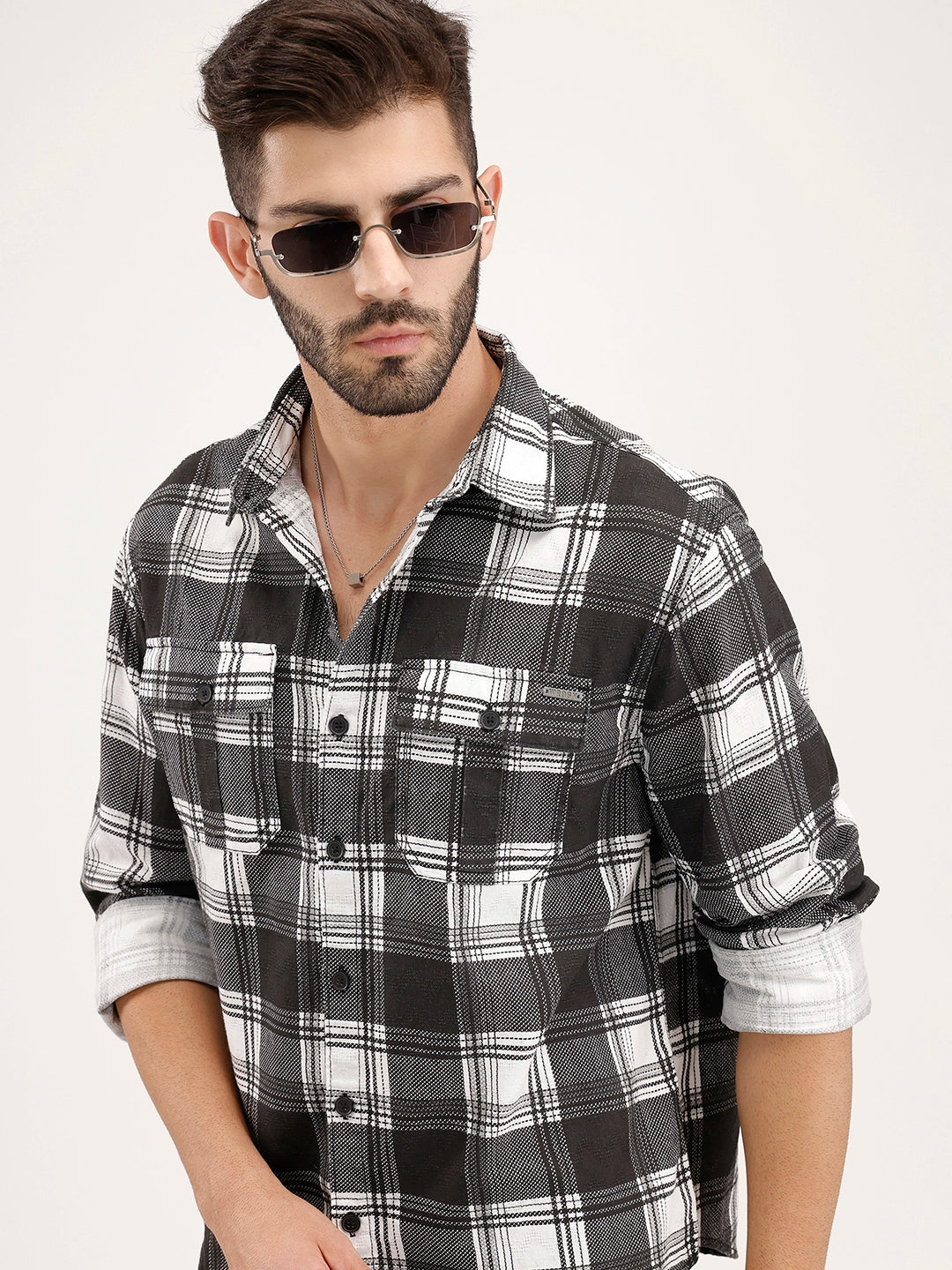 Classic Double Pocket Checkered Shirt | Black