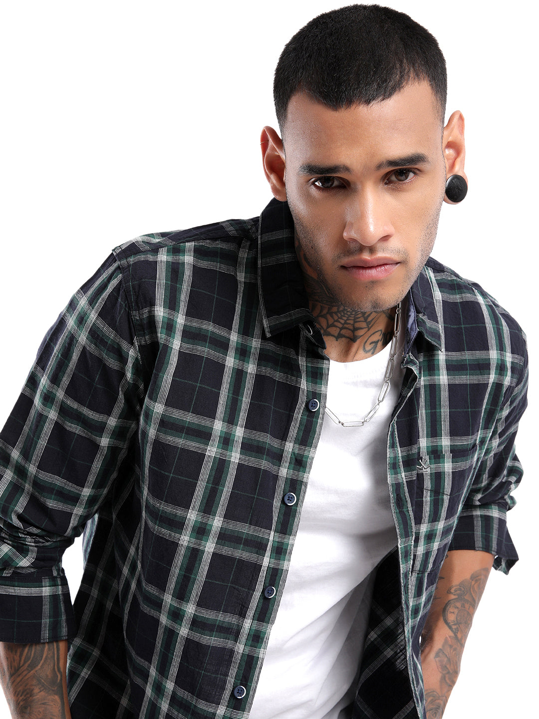 Green Slim Fit Checked Shirt