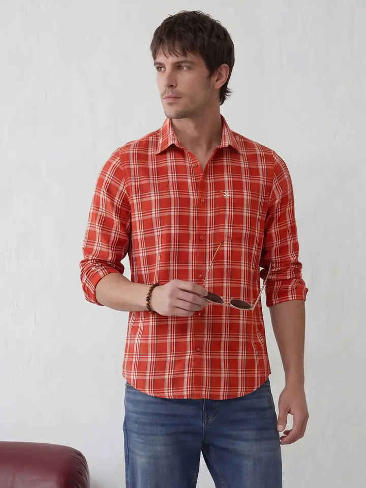 Classic Cotton Twill Checks In Slim Fit  |  Red