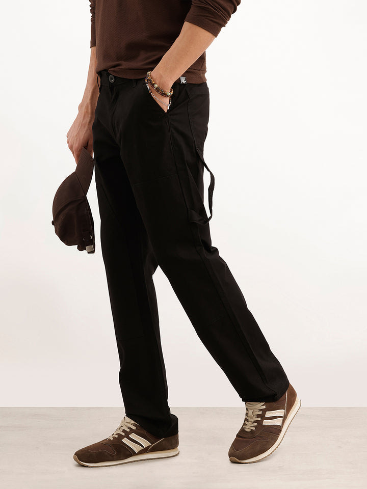 Solid Straight Fit Carpenter Trouser | Black