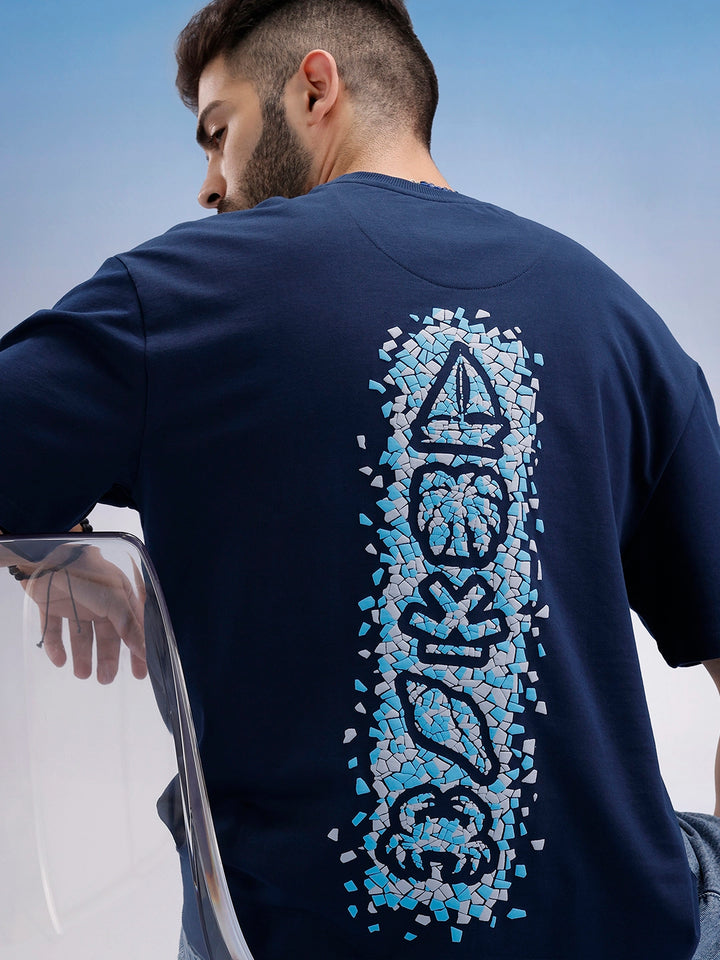 Oversized Fit Puffer Back Printed T-Shirt | Navy Blue