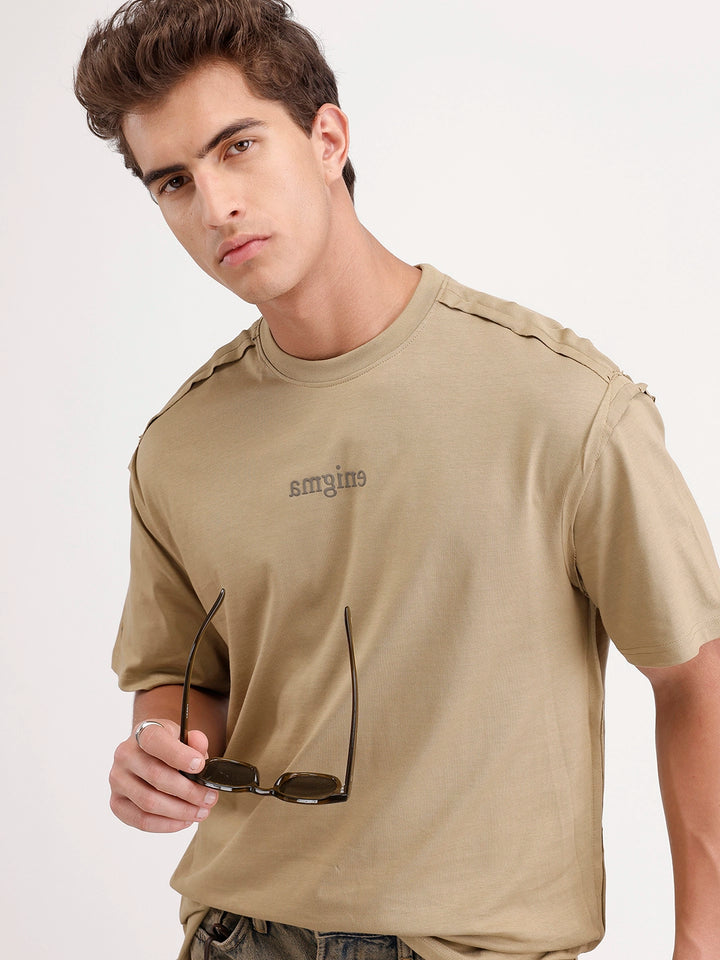 Oversized Placement Printed T-Shirt | Khaki
