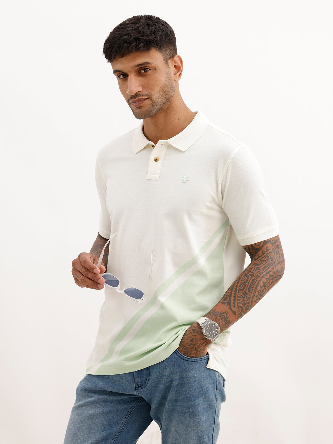 Classic Placement Printed Polo T-Shirt | Off White