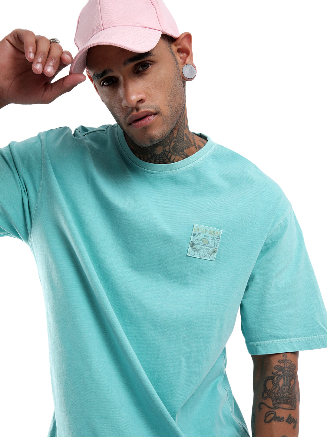 Aqua Crew Neck Patch T-Shirt