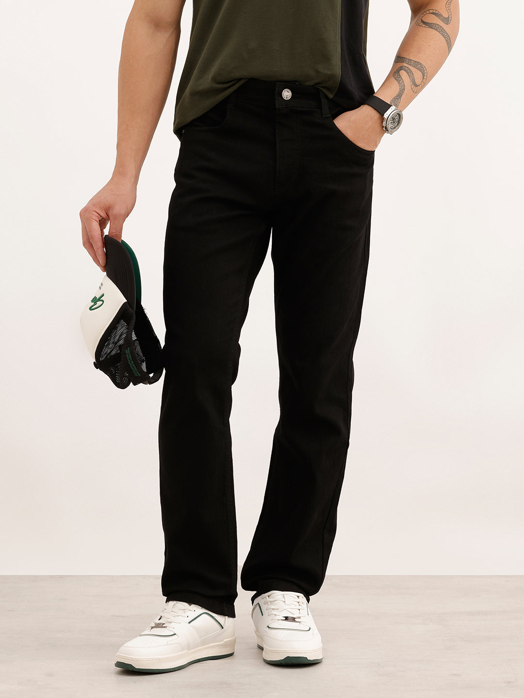 Solid Straight Fit Denim Jeans | Black