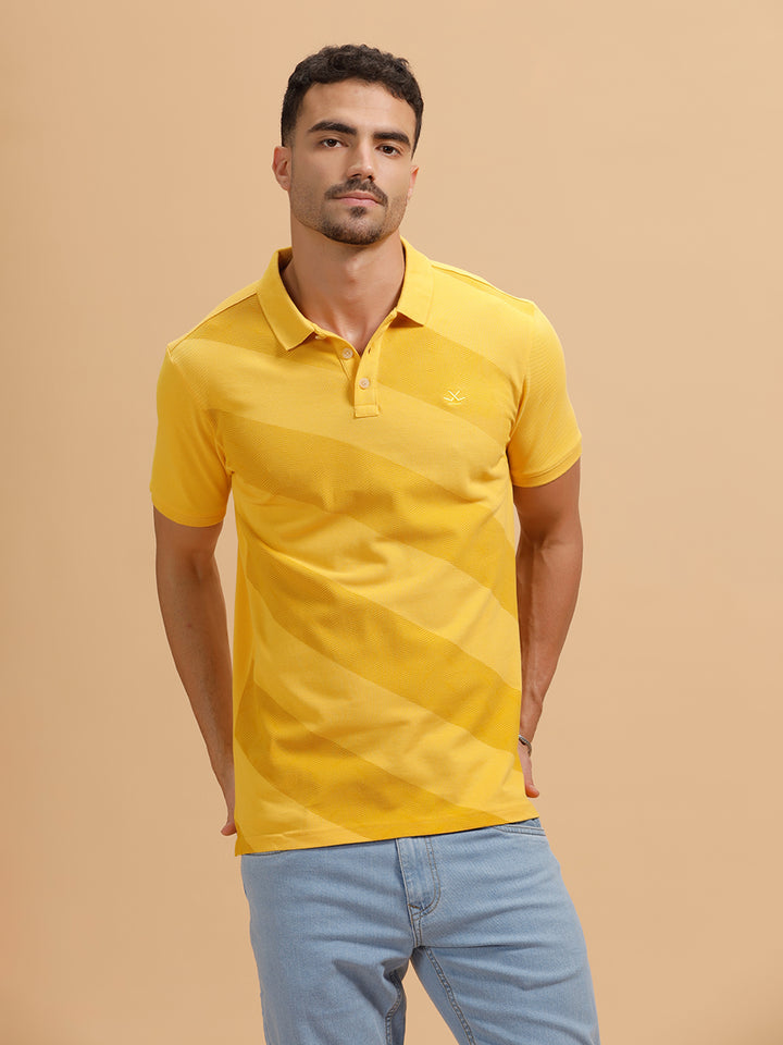 Angular Stripes Slim Fit Polo T-Shirt | Yellow