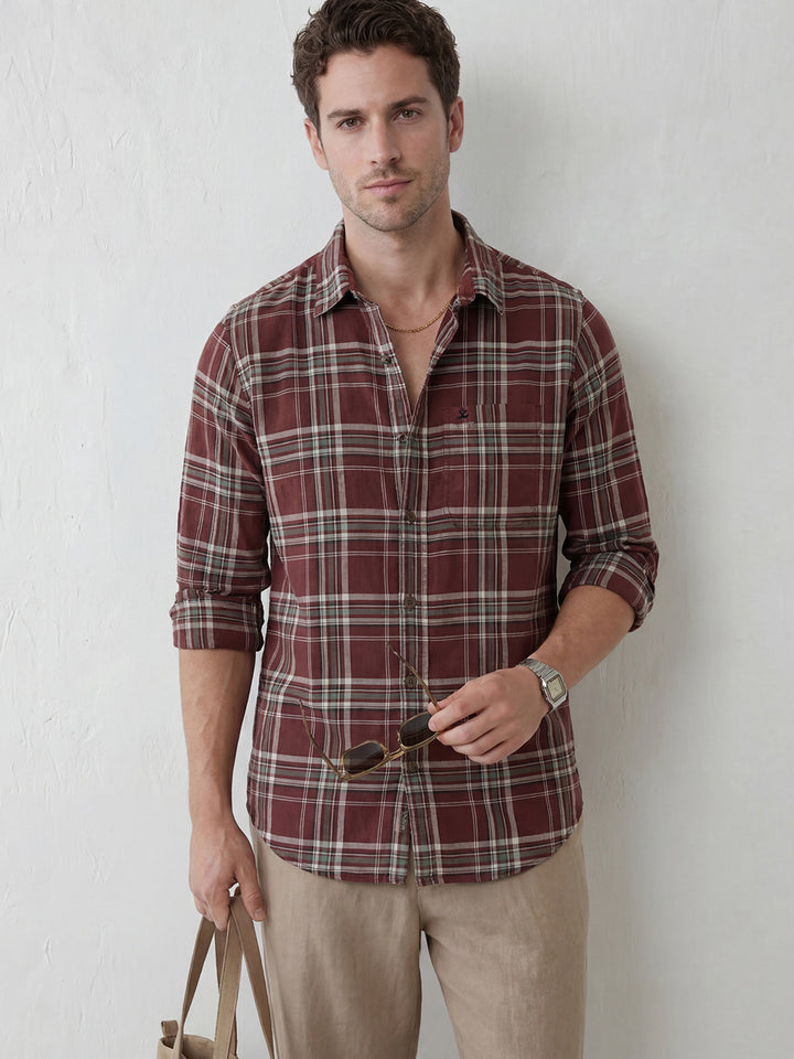Slim Fit Checkered Shirt | Maroon