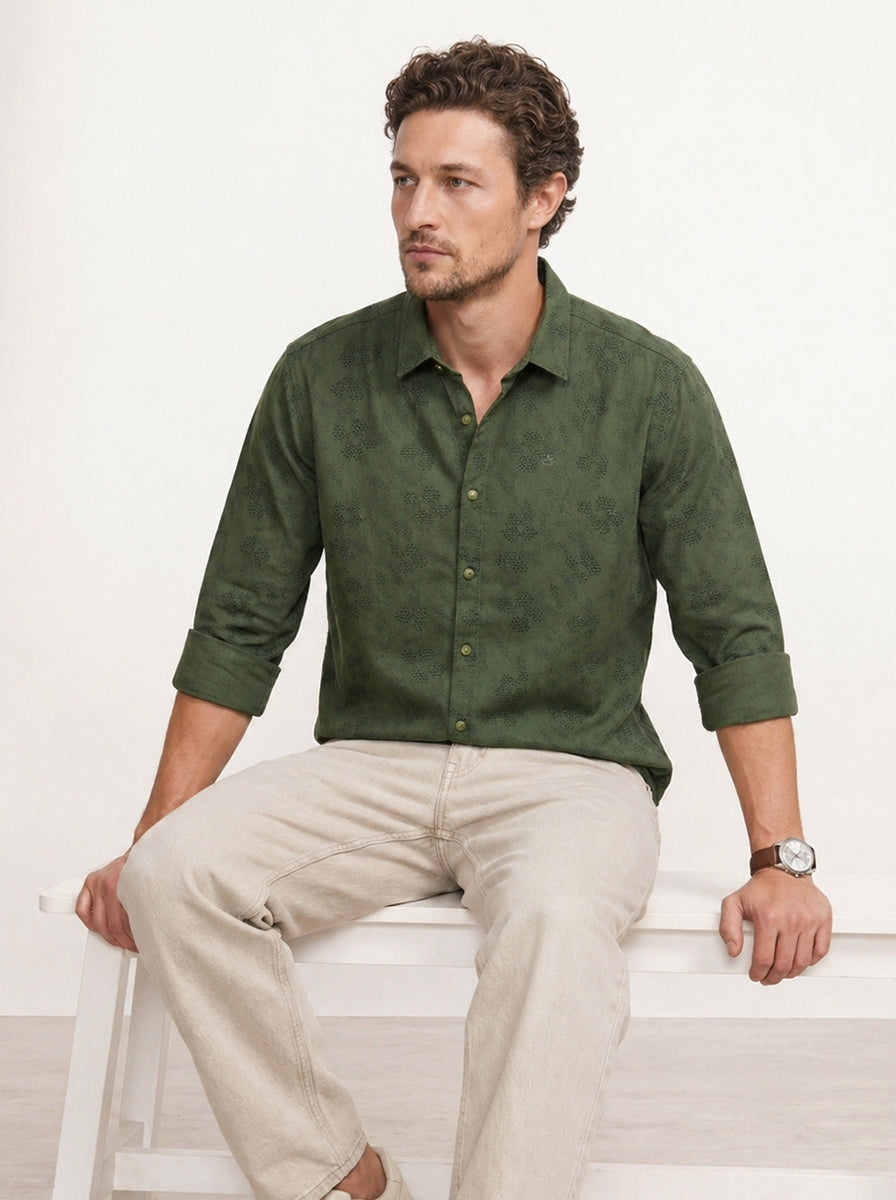 Comfort Fit AOP Full Sleeve Shirt | Olive
