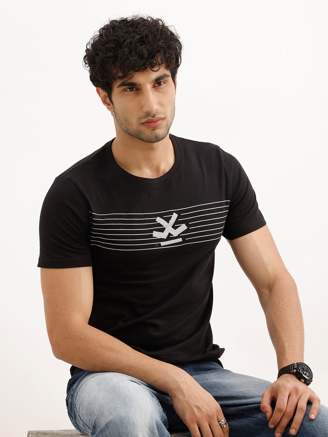 Slim Fit Placement Printed T-Shirt | Black