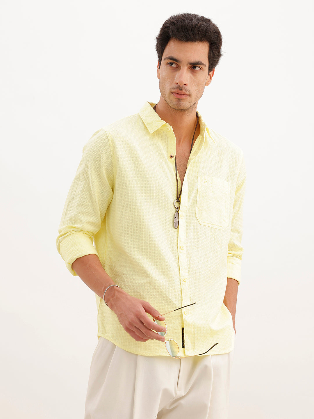 Solid Relaxed Fit Textured Shirt | Yellow