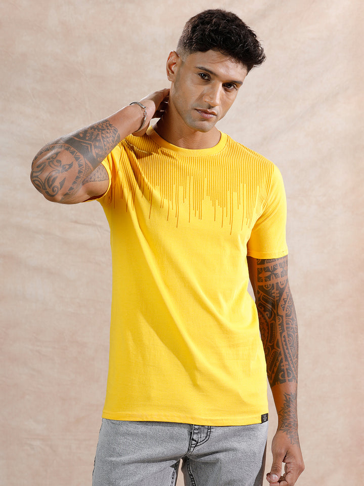 Dripping Stripe Printed T-Shirt | Yellow