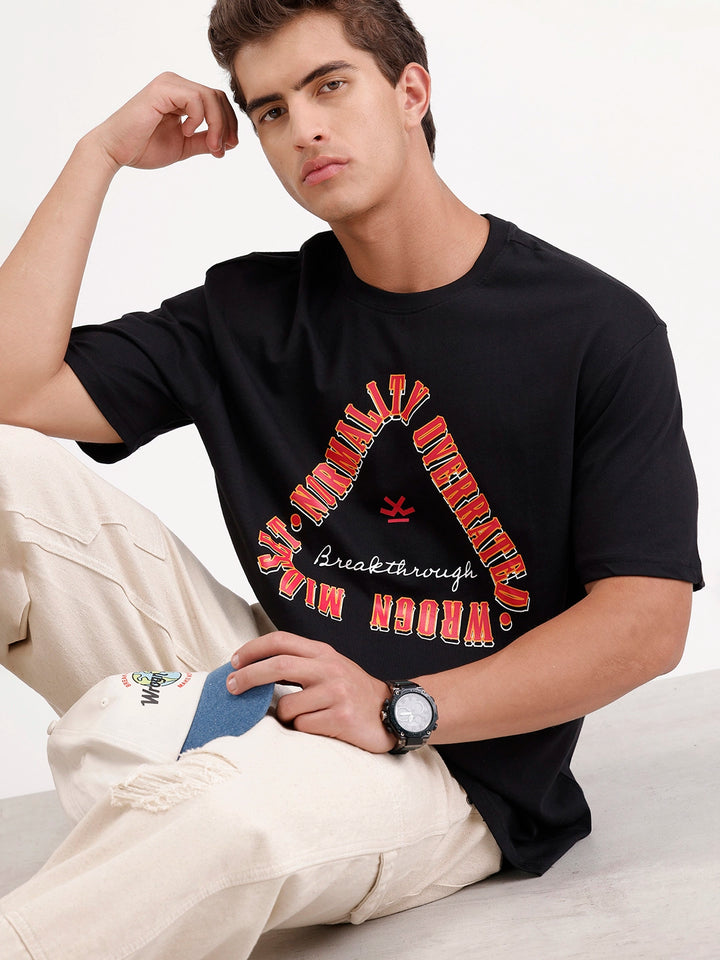 Oversized Placement Printed T-Shirt | Black