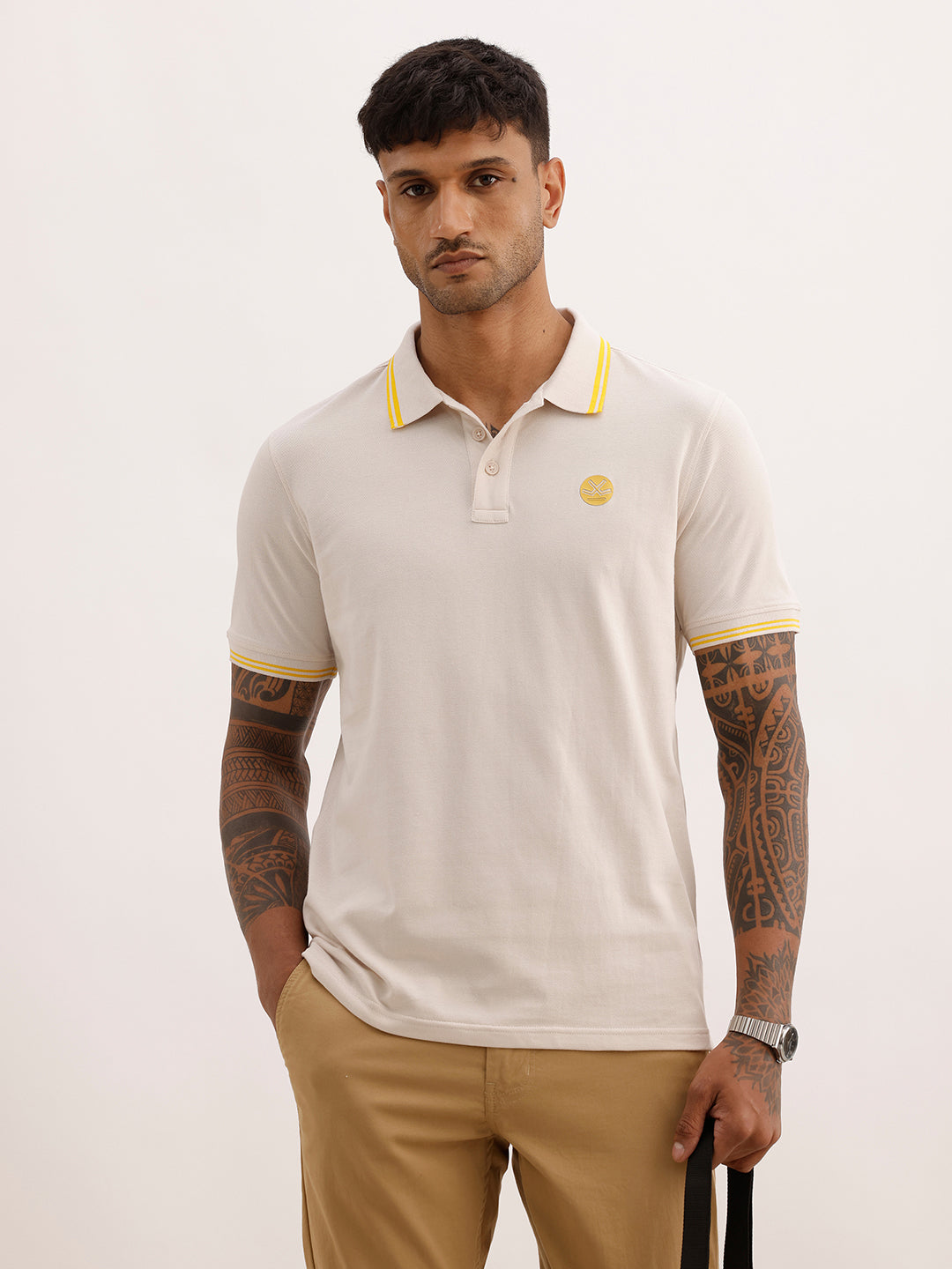 Classic Tipping Collar Polo T-Shirt | Beige | WWTS235F