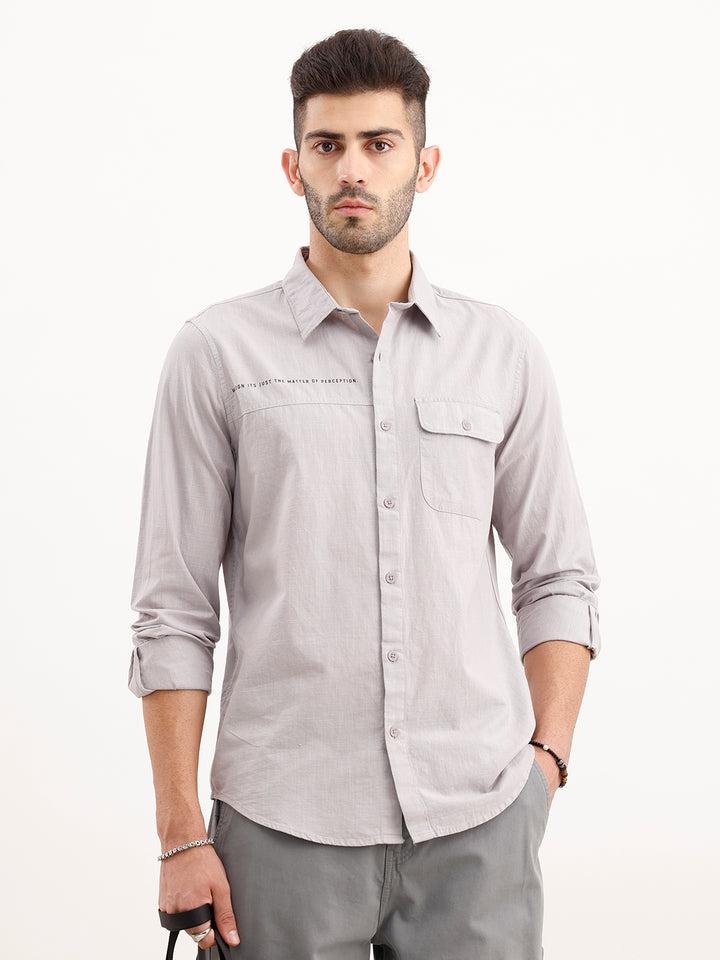 Slim Fit Panel Printed Shirt | Grey