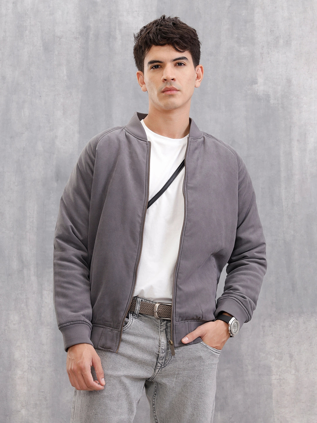 Suede Bomber Jacket I Grey