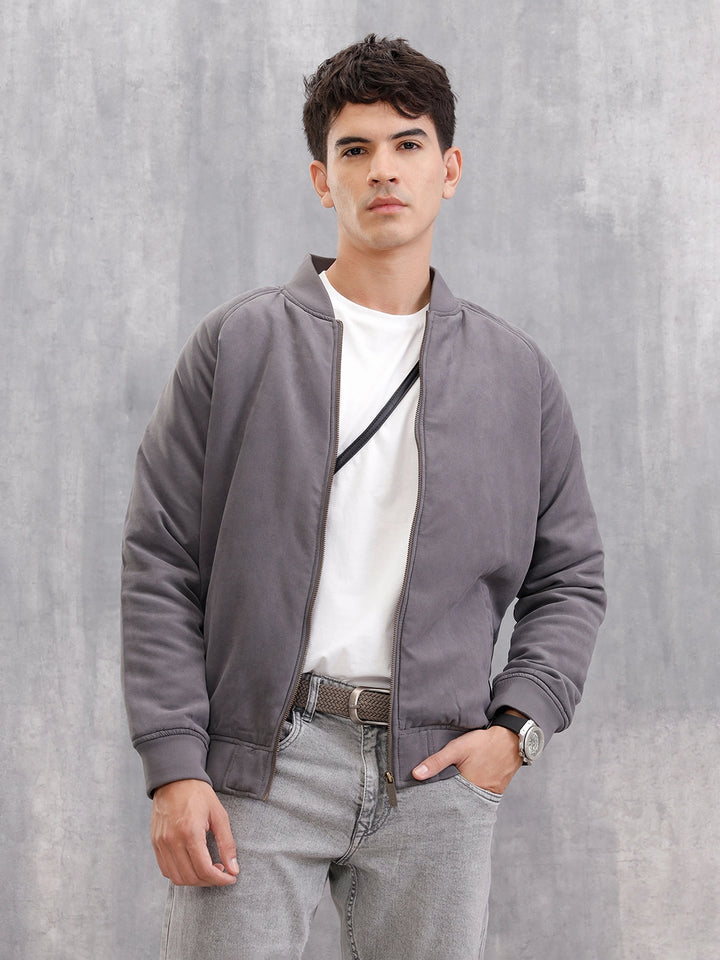 Suede Bomber Jacket I Grey – Wrogn
