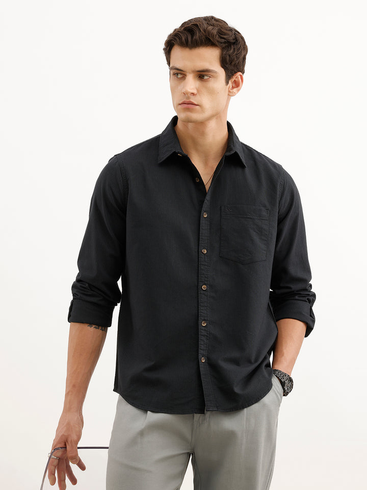 Regular Fit Striped Shirt  | Black