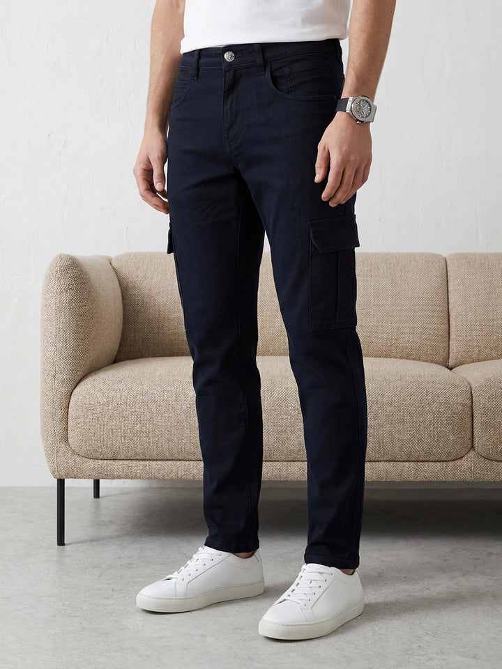 Solid Straight Fit Cargo Trouser | Black