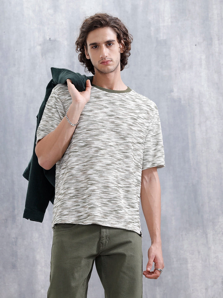 Loose Knit Oversized Cotton Blend T-Shirt | Green