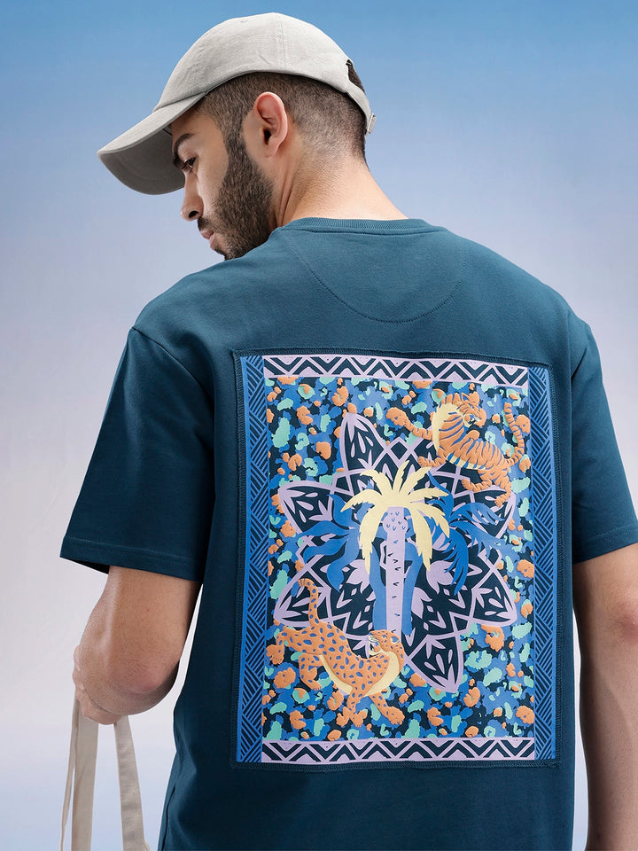 Oversized Fit Puffer Back Printed T-Shirt | Teal