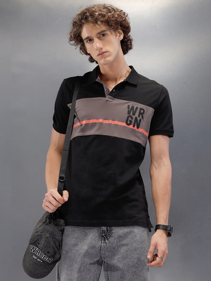 Cut&Sew Polo Collar Half Sleeve T-Shirt | Black