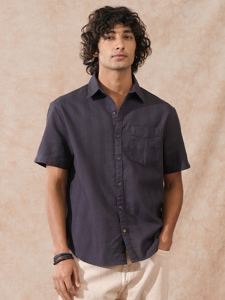Waffle Textured Comfort Fit Shirt | Dark Grey
