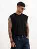 Oversized Fit Cut Off Sleeves T-Shirt | Black