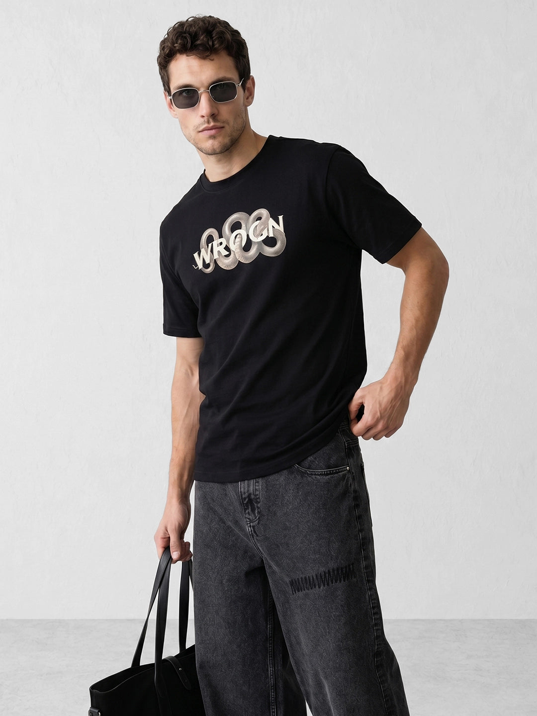 Classic Oversized Placement Printed T-Shirt | Black