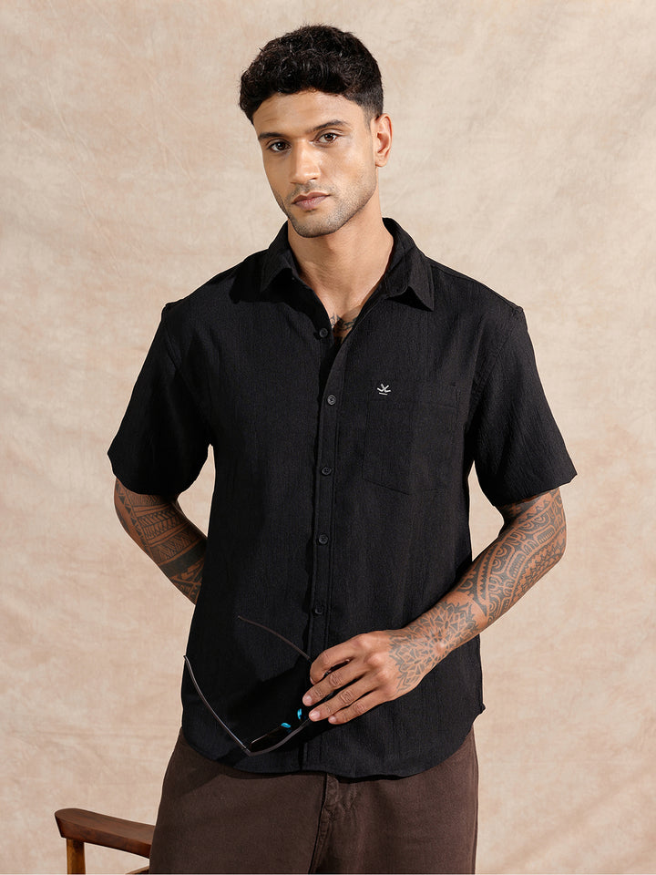 Solid Textured Comfort Fit Shirt | Black