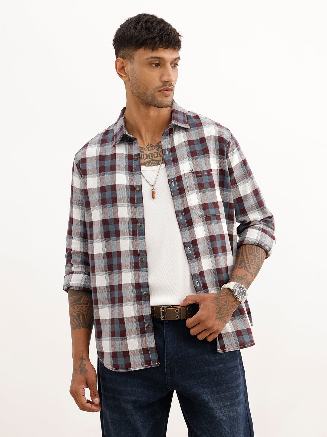 Classic Regular Fit Checkered Shirt | Wine