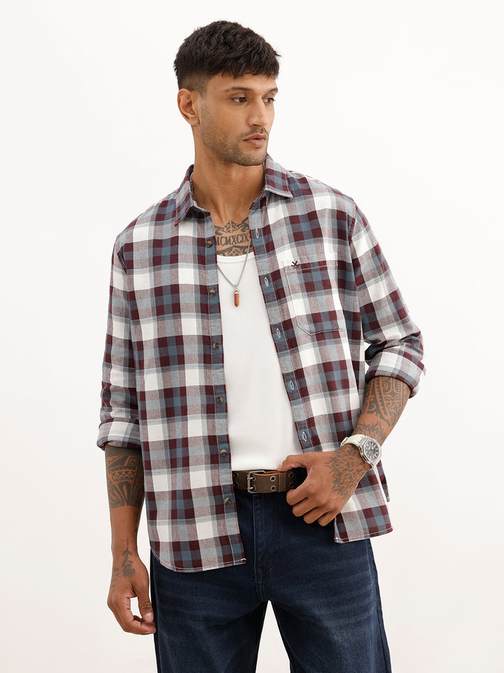 Classic Regular Fit Checkered Shirt | Wine