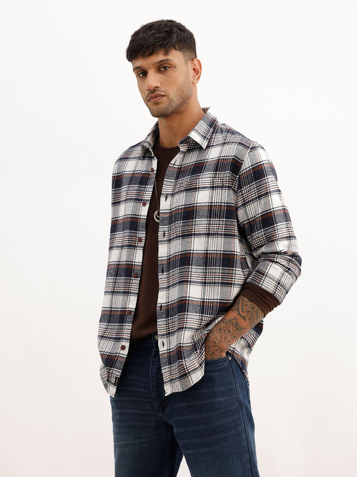 Slim Fit Checkered Full Sleeve Shirt | Navy Blue